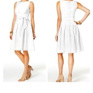 Tommy Hilfiger Sz 14 White Striped Dress with Tie Belt